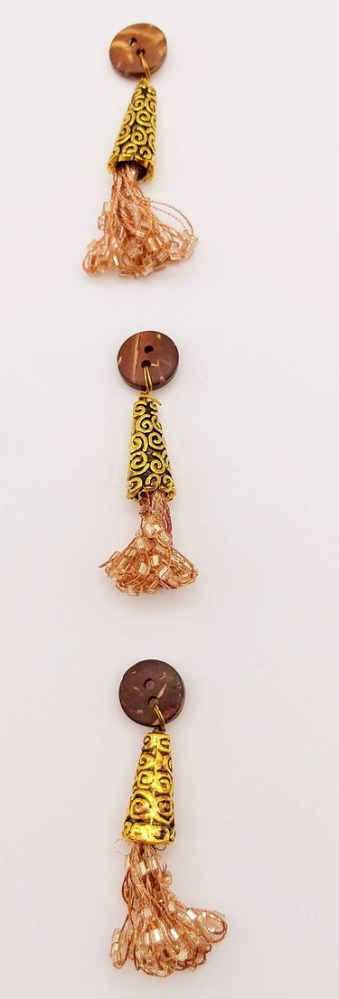 Wooden Button with Handcrafted Beaded Tassel, Decorative Buttons, Metal Cone Tassel Buttons